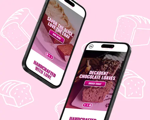 Rise & Loaf website on two phones